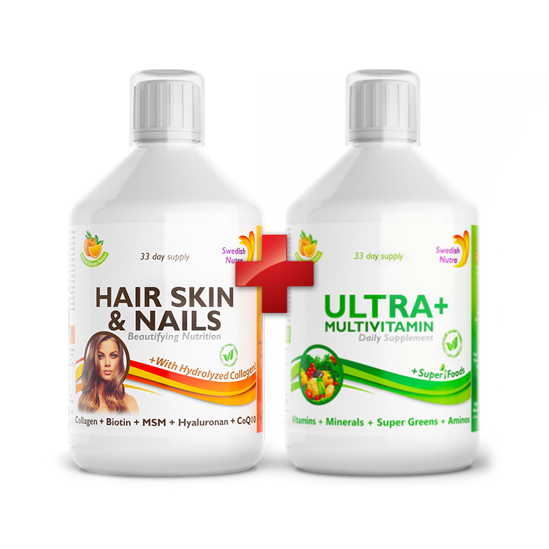 Swedish Nutra Hair Skin & Nails, Ultra + Multivitamín 2 x 500 ml